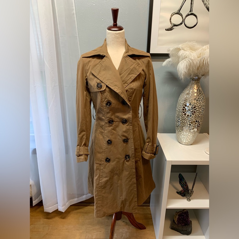 Zara Women’s Brown Trench Coat Jacket Double Breasted Size Small missing belt
